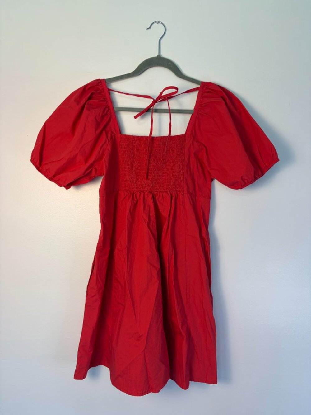 Draper James Vibrant Red Puff Sleeve Square Neckline Babydoll Dress - Picture 4 of 6